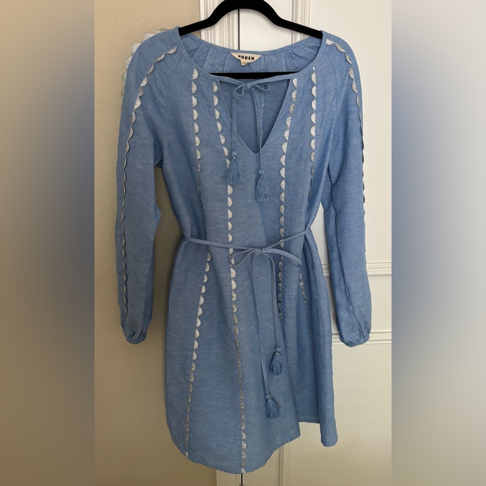 Blue Boden Dress with Silver Ric Rac